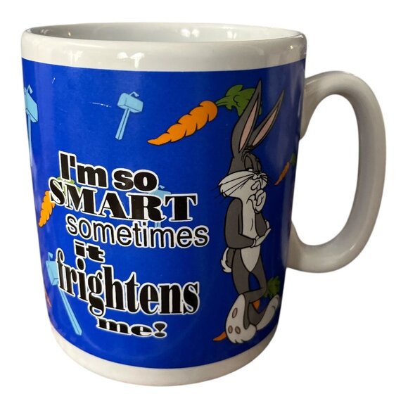 Vintage 1995 Warner Bros Bugs Bunny Mug – “I’m So Smart Sometimes It Frightens M - Picture 1 of 4